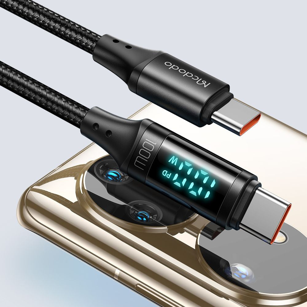 USB-C - USB-C Data- en Oplaadkabel McDodo CA-1100 Display, 100W, 1.2m, Zwart