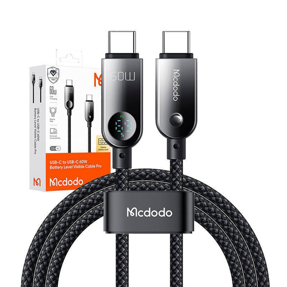 USB-C - USB-C McDodo CA-4780 Display Data- en Oplaadkabel, 60W, 1.2m, Zwart