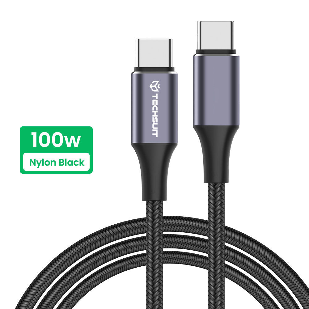 Data- en Oplaadkabel USB-C - USB-C Techsuit PCB018, 100W, 1m, Zwart