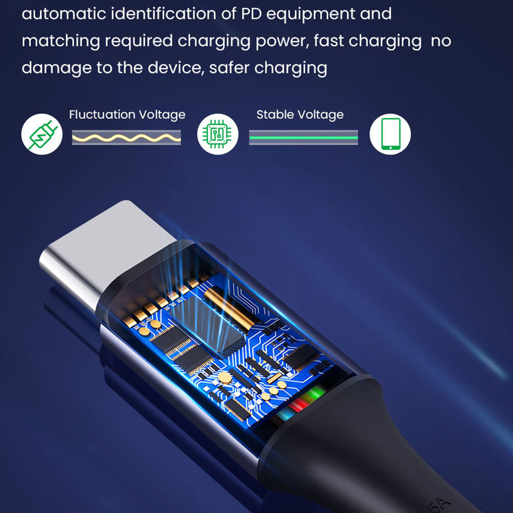 Data- en Oplaadkabel USB-C - USB-C Techsuit PCB018, 100W, 1m, Zwart