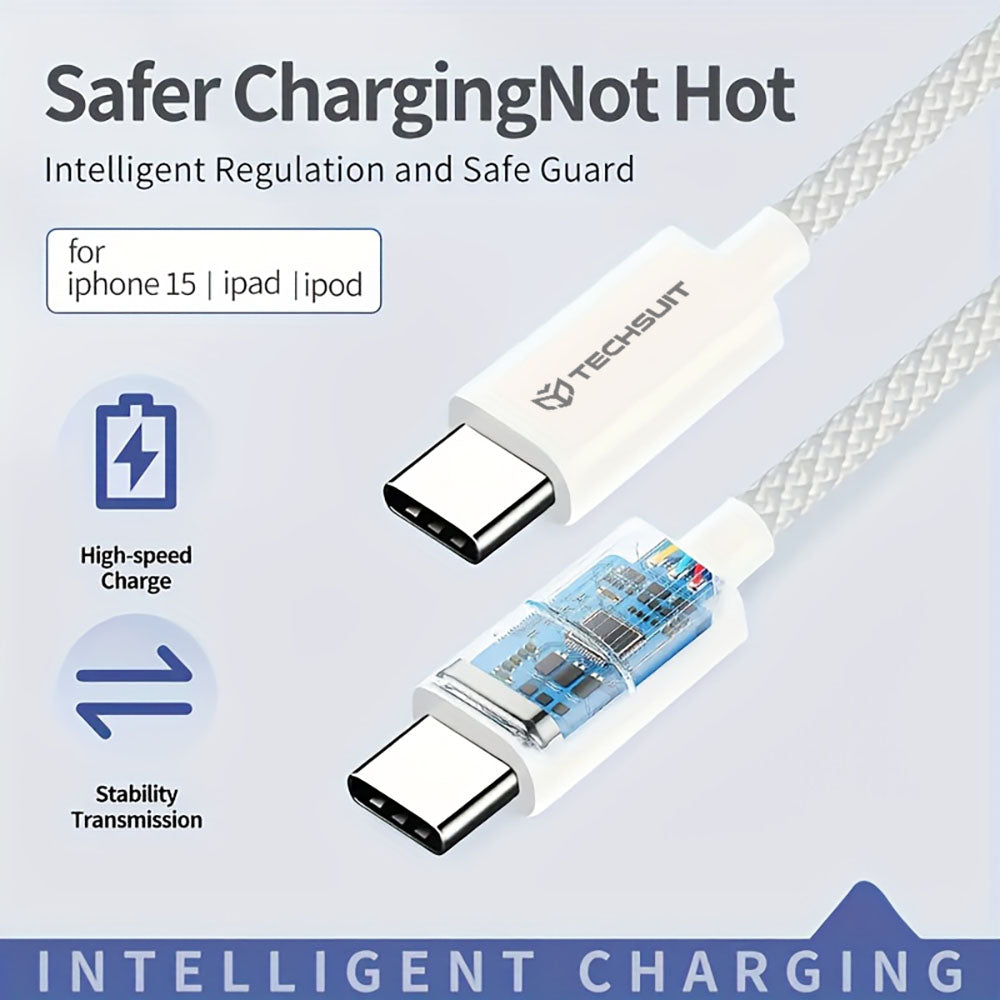 USB-C Data- en Oplaadkabel - USB-C Techsuit PCB114D, 60W, 1m, Blauw