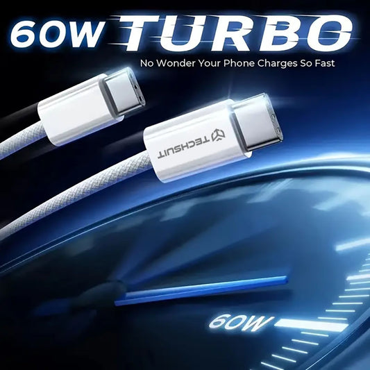 Data- en Oplaadkabel USB-C - USB-C Techsuit PCB114D, 60W, 1m, Roze