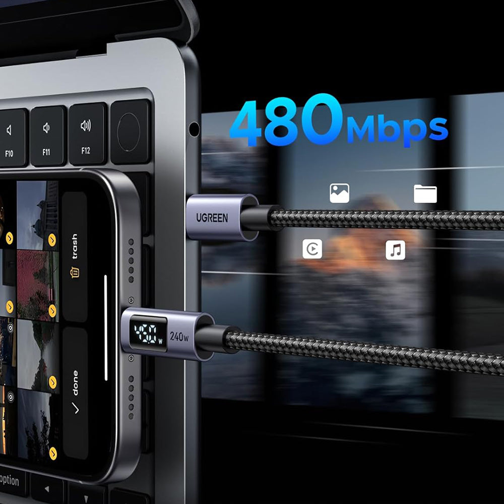 USB-C Data- en Oplaadkabel - USB-C UGREEN 65866 Display, 240W, 1m, Gri