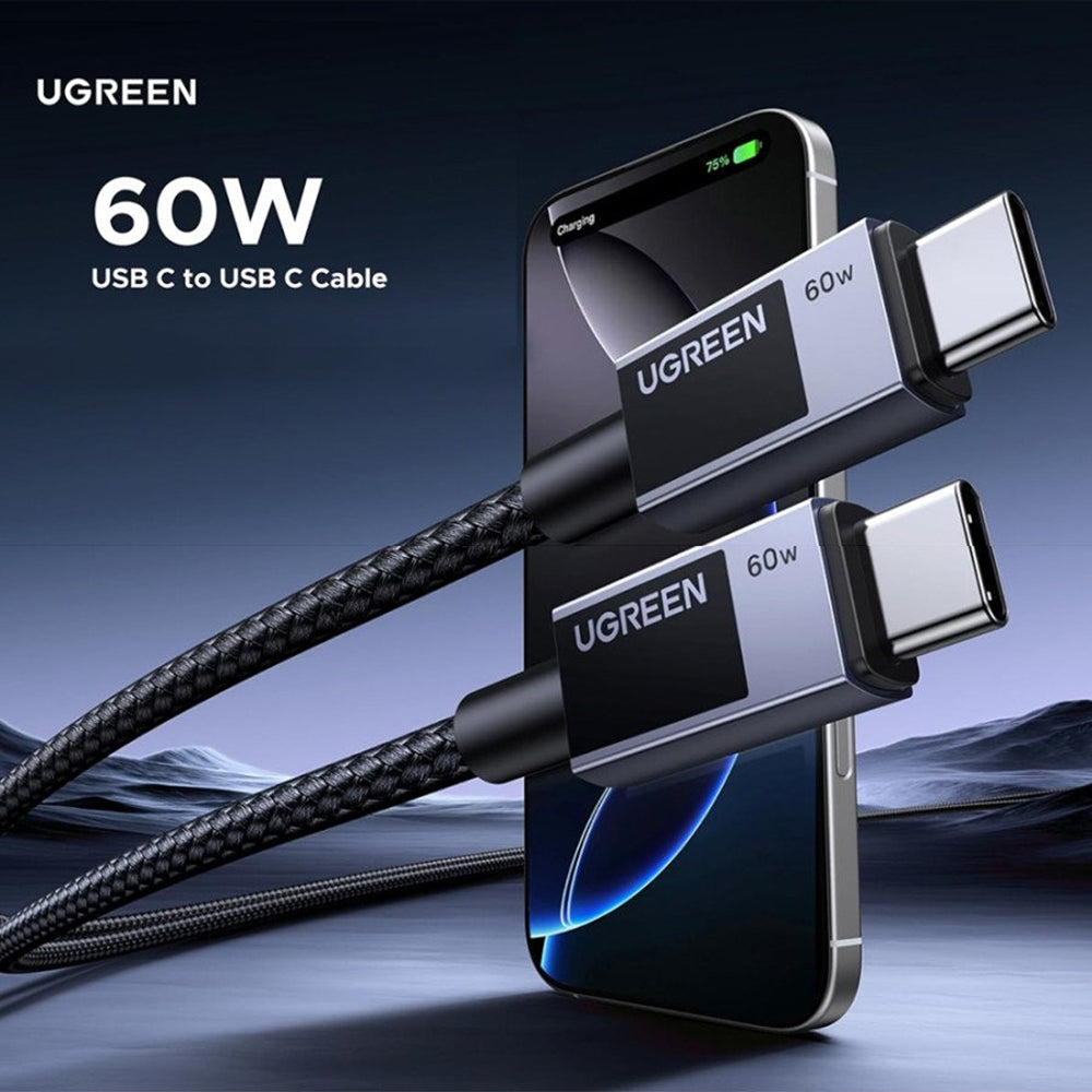 USB-C Data- en Oplaadkabel - USB-C UGREEN L524, 60W, 1m, Gri
