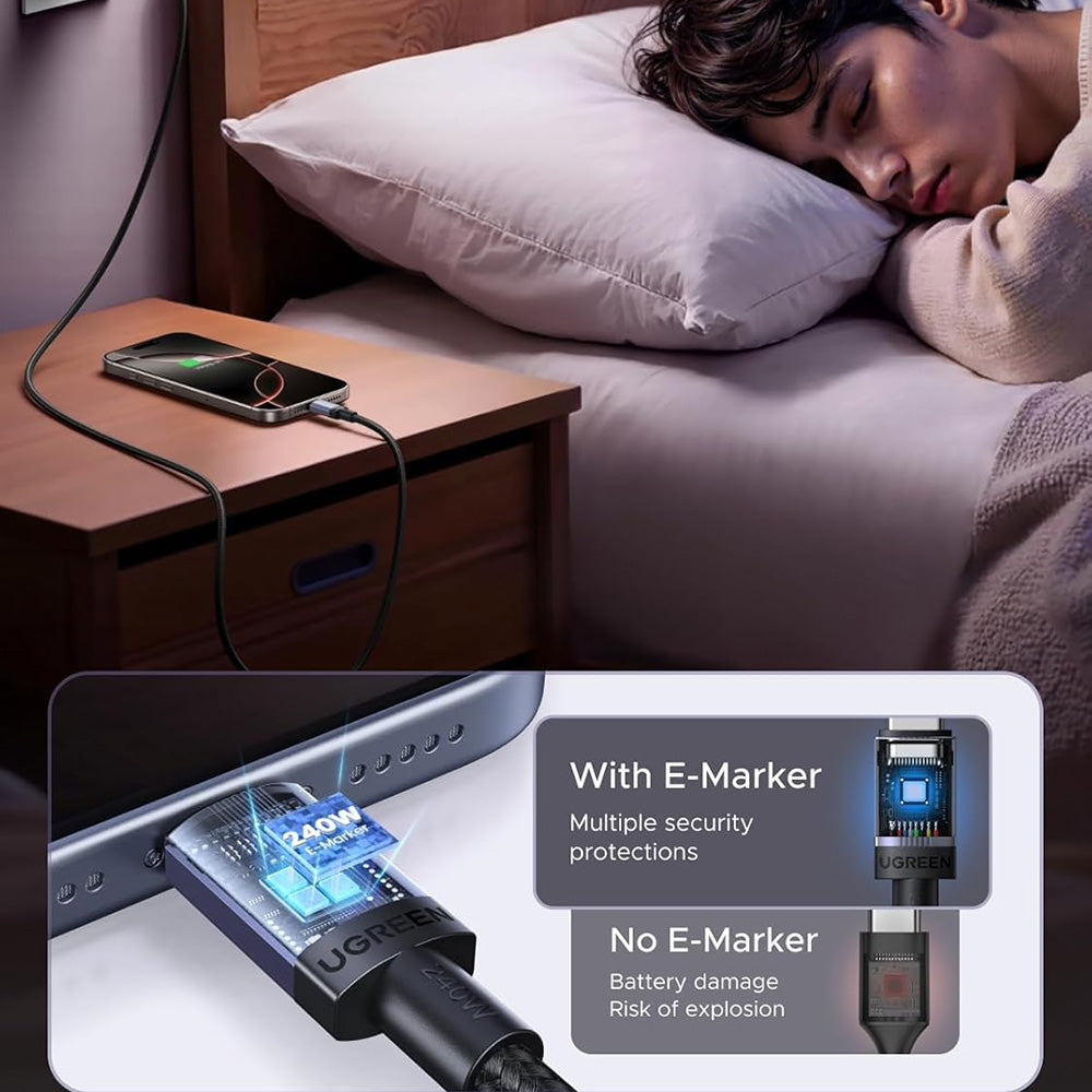 Data- en Oplaadkabel USB-C - USB-C UGREEN L532, 240W, 3m, Gri