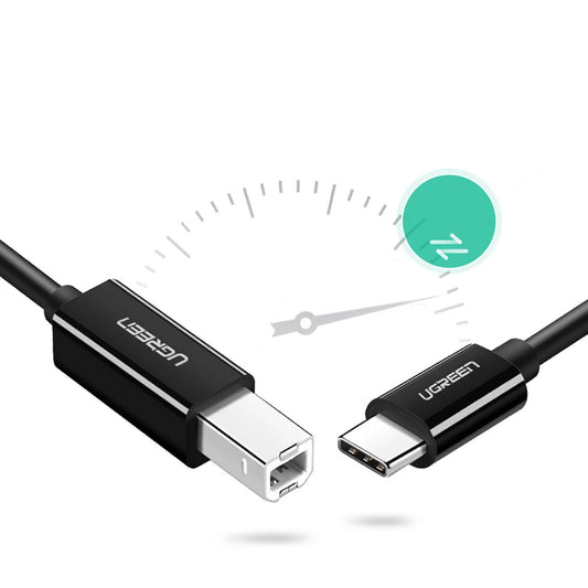 Printerkabel UGREEN US241, USB-C - USB-B, 2m, Zwart