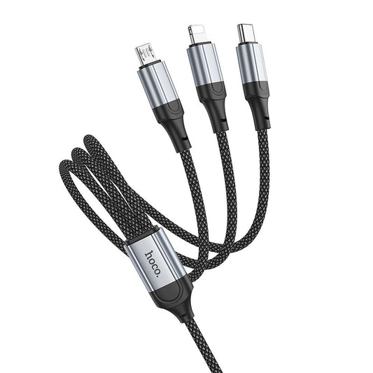 USB-A - Lightning / microUSB / USB-C HOCO X102 3in1 Oplaadkabel, 18W, 1m, Zwart