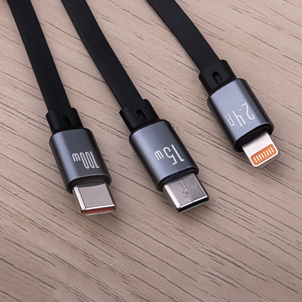 Oplaadkabel USB-A - Lightning / 2 x USB-C Forever 3in1, 100W, 1.2m, Zwart