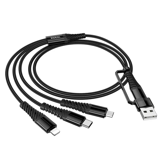 USB-A / USB-C Oplaadkabel - Lightning / microUSB / USB-C HOCO X123 3in1, 18W, 1m, Zwart