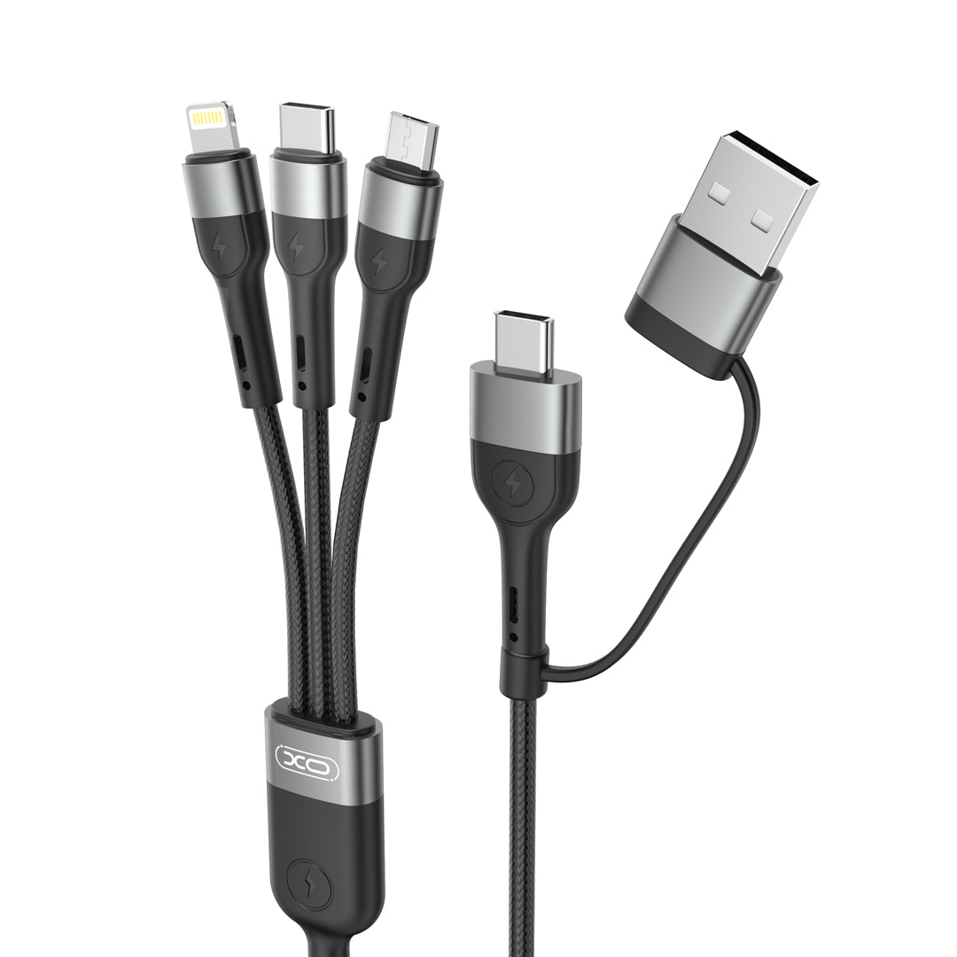 Oplaadkabel USB-A / USB-C - Lightning / microUSB / USB-C XO Design NB254 3in1, 60W, 1,2m, Zwart
