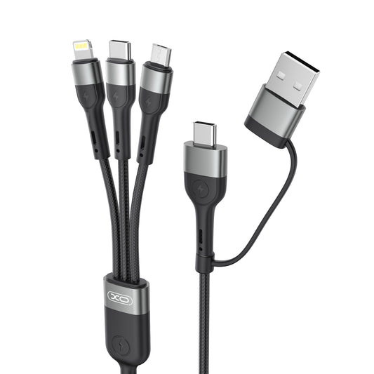 Oplaadkabel USB-A / USB-C - Lightning / microUSB / USB-C XO Design NB254 3in1, 60W, 1,2m, Zwart