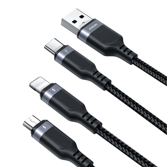 USB-A - Lightning / microUSB / USB-C Joyroom S-A18 3in1 oplaadkabel, 20W, 1.2m, Zwart