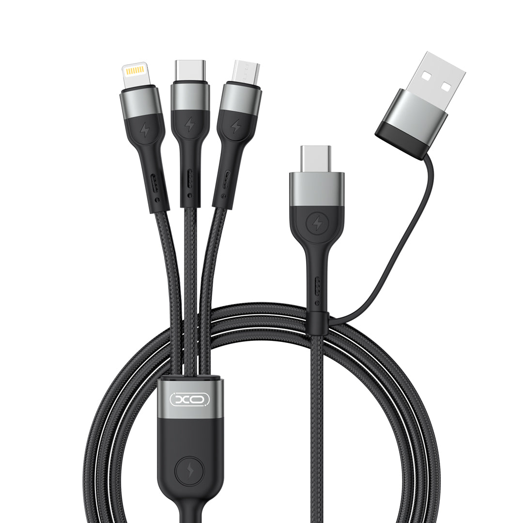 Oplaadkabel USB-A / USB-C - Lightning / microUSB / USB-C XO Design NB254 3in1, 60W, 1,2m, Zwart