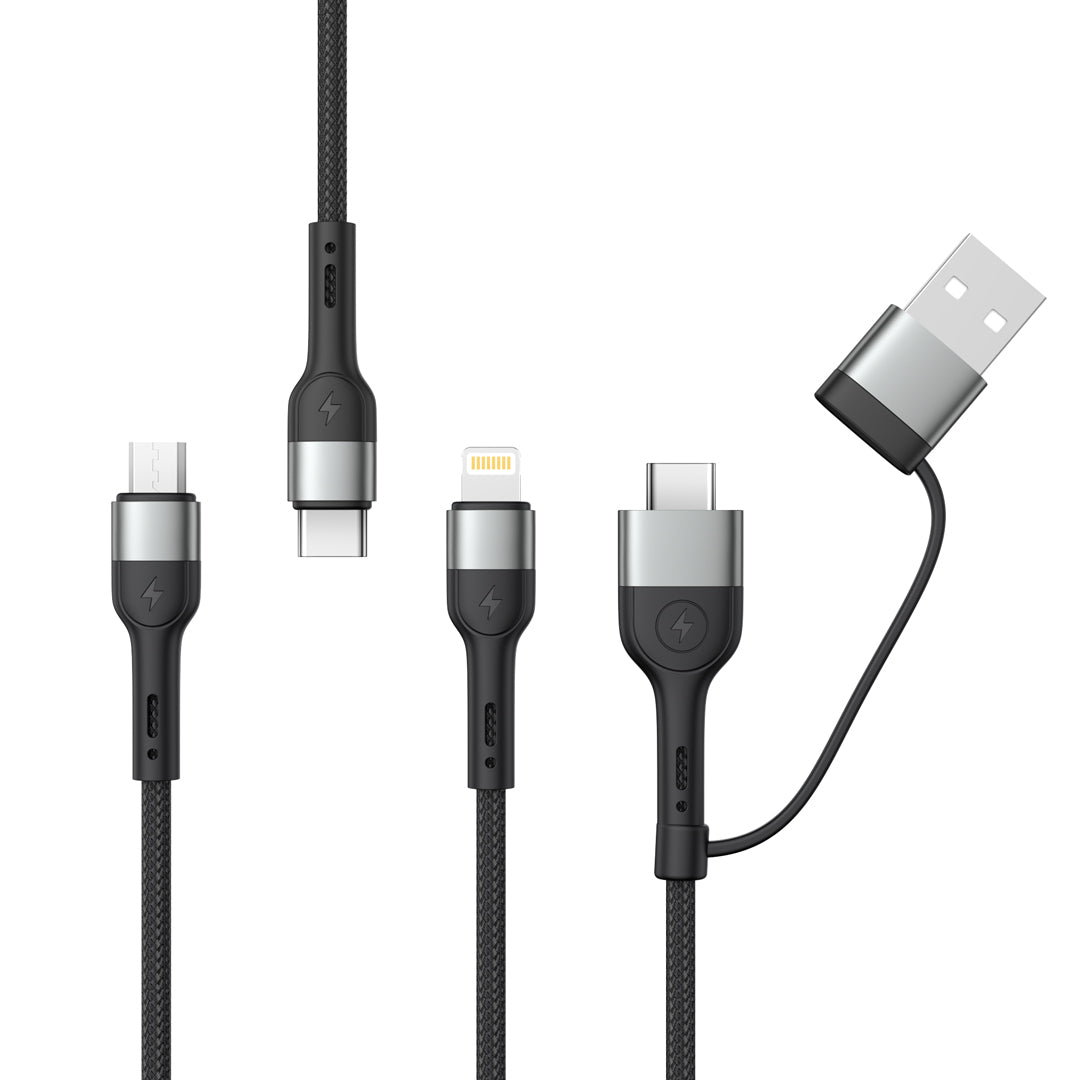 Oplaadkabel USB-A / USB-C - Lightning / microUSB / USB-C XO Design NB254 3in1, 60W, 1,2m, Zwart
