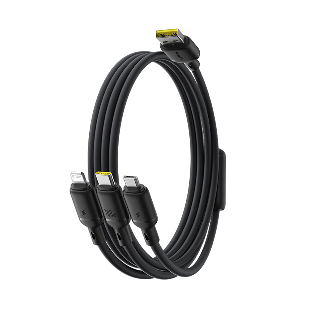 USB-A - Lightning / microUSB / USB-C Baseus Silky 3in1 Oplaadkabel, 100W, 1.5m, Zwart P10377705123-00