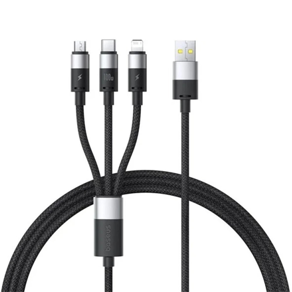 USB-A - Lightning / microUSB / USB-C Baseus StarSpeed 3in1 Oplaadkabel, 100W, 1.5m, Zwart P10319900111-01