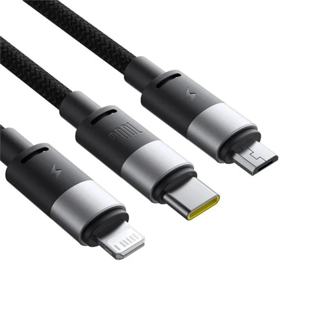 USB-A - Lightning / microUSB / USB-C Baseus StarSpeed 3in1 Oplaadkabel, 100W, 1.5m, Zwart P10319900111-01