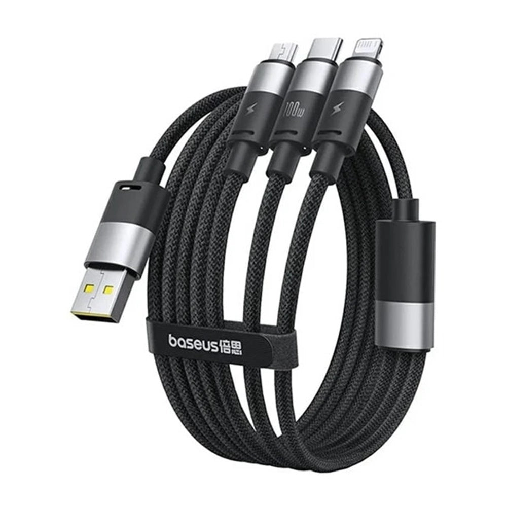 USB-A - Lightning / microUSB / USB-C Baseus StarSpeed 3in1 Oplaadkabel, 100W, 1.5m, Zwart P10319900111-01