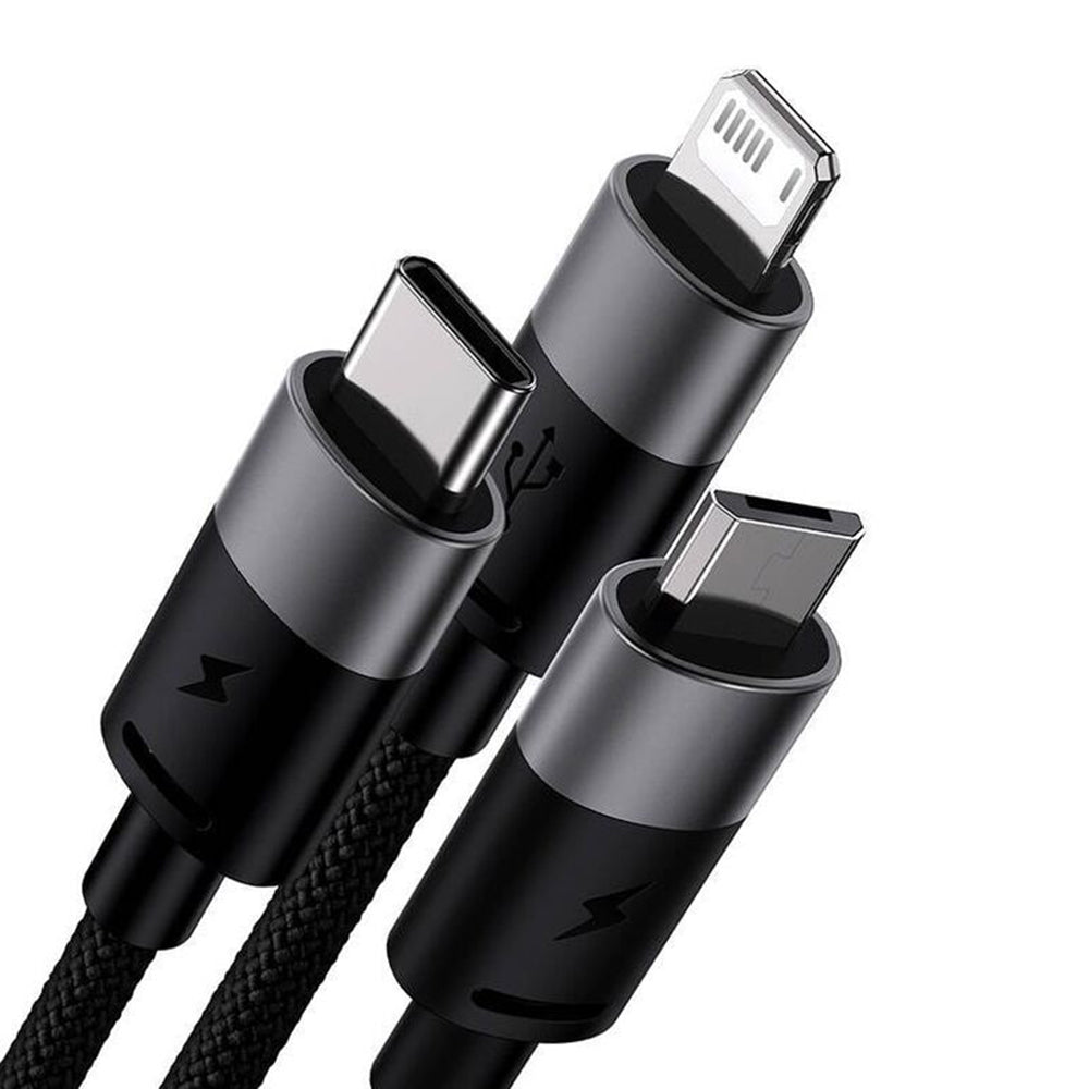 USB-A - Lightning / microUSB / USB-C Baseus StarSpeed 3in1 Oplaadkabel, 100W, 1.5m, Zwart P10319900111-01