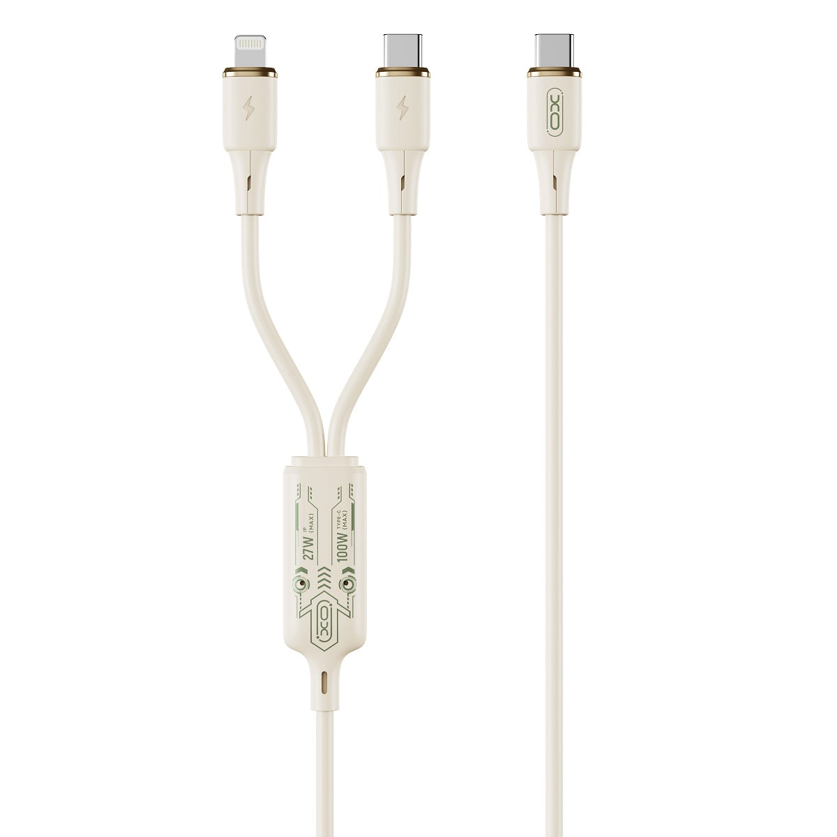 USB-C - Lightning / USB-C Oplaadkabel XO Design NB-Q262 2in1, 100W, 1.2m, Beige