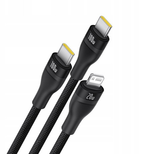 USB-C - Lightning Oplaadkabel / 2 x USB-C Baseus Flash Series III 3in1, 100W, 1,5m, Zwart, Herverpakt P10377502111-00