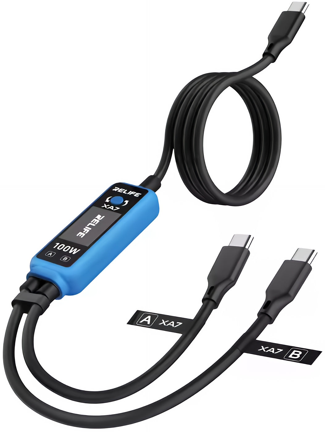 USB-C Oplaadkabel - 2 x USB-C Relife XA7 Display, 100W, 1,33m, Zwart