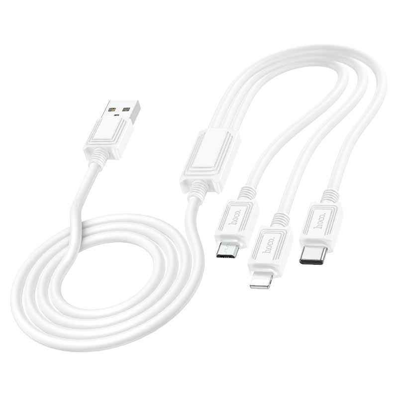 USB-A - Lightning / microUSB / USB-C Oplaadkabel HOCO X74 3in1, 18W, 1m, Wit