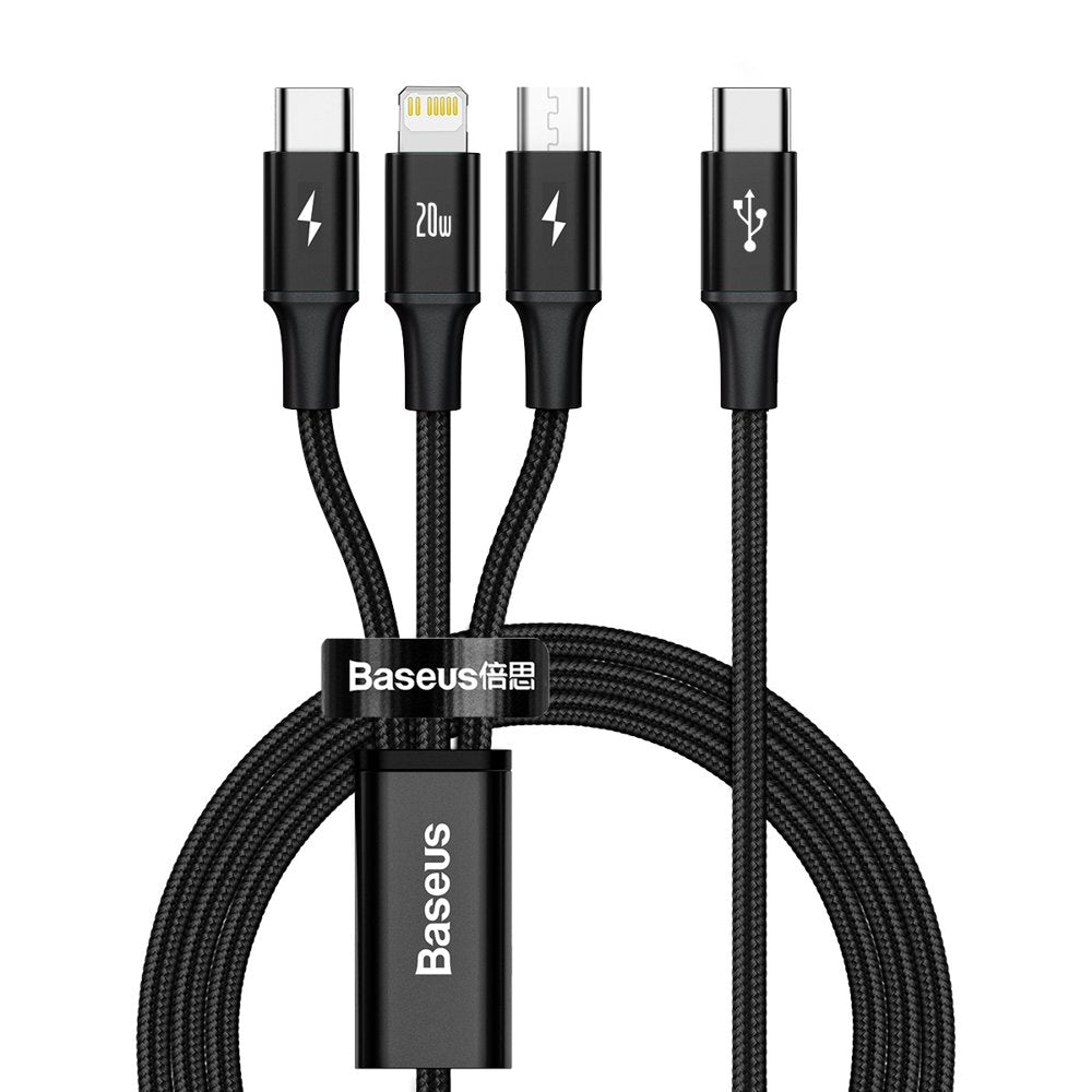 USB-C - Lightning / microUSB / USB-C Baseus Rapid 3in1 Oplaadkabel, 20W, 1.5m, Zwart CAMLT-SC01