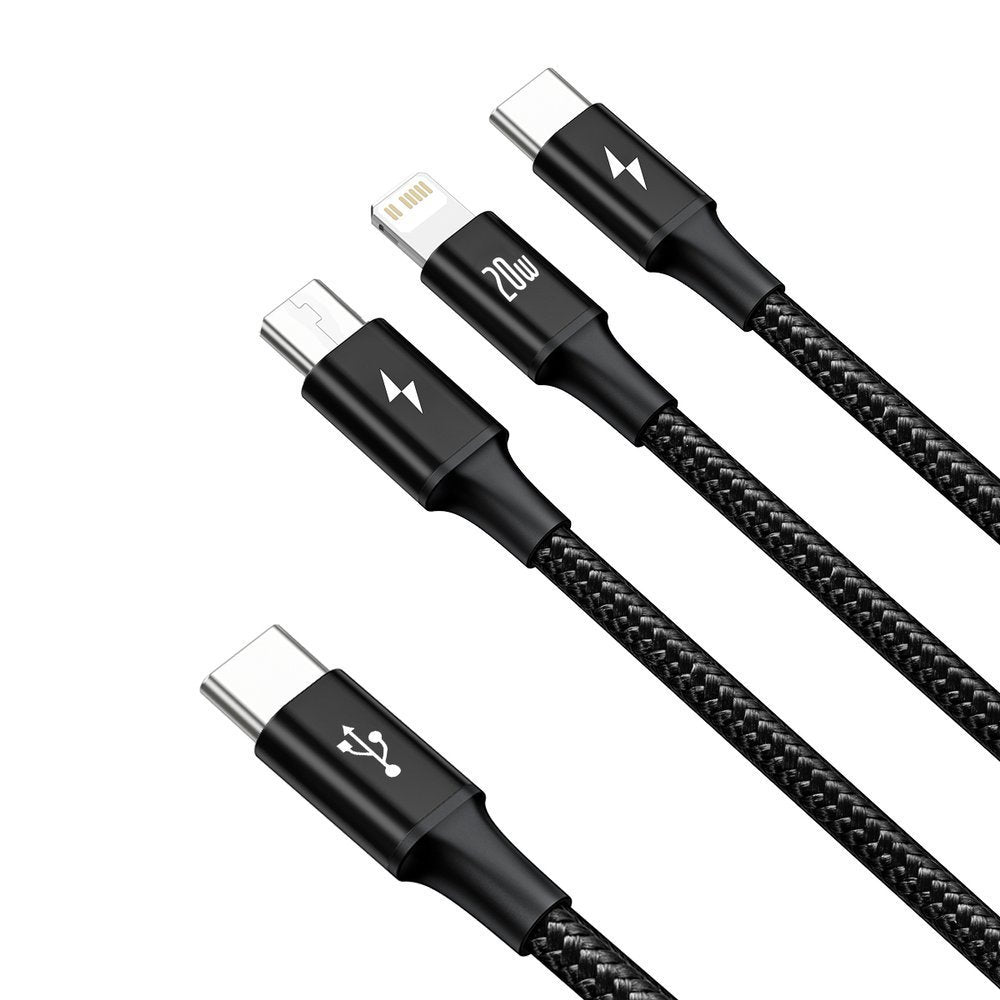 USB-C - Lightning / microUSB / USB-C Baseus Rapid 3in1 Oplaadkabel, 20W, 1.5m, Zwart CAMLT-SC01
