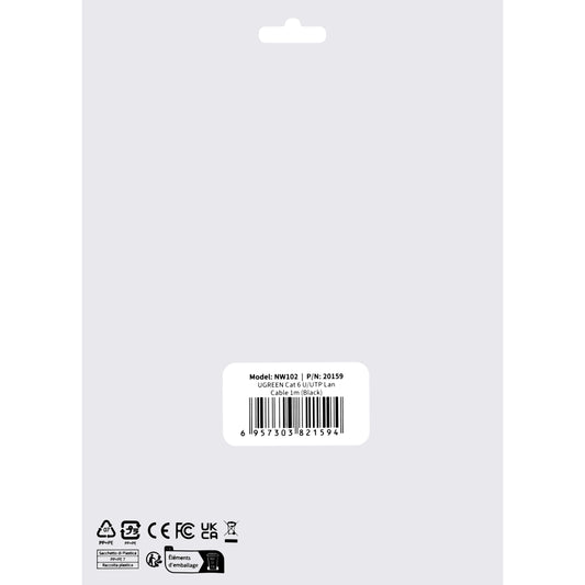 Netwerkkabel UGREEN NW102, UTP, Cat6, 1m, Zwart