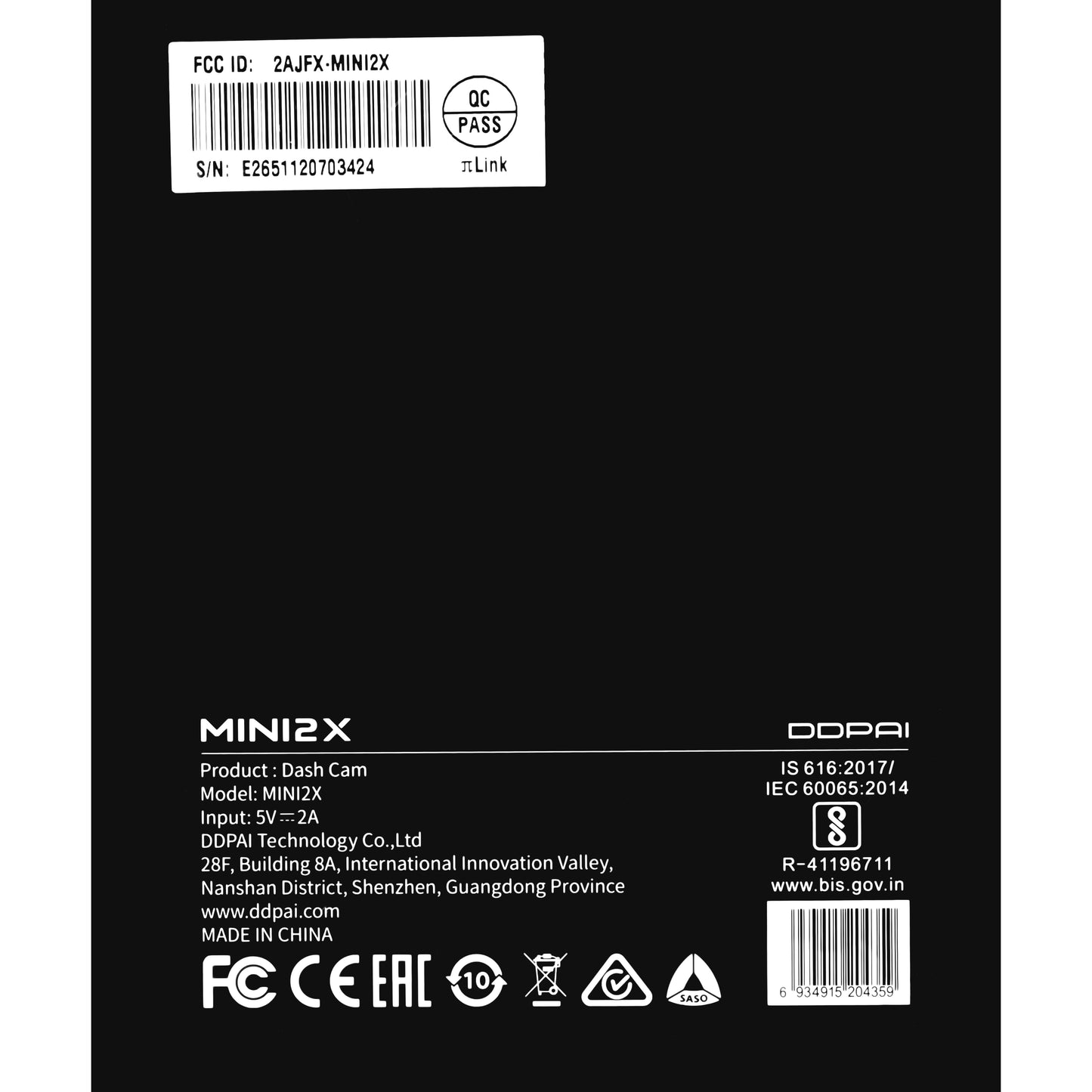 Auto Camera DDPAI MINI2X, 2K, Wi-Fi