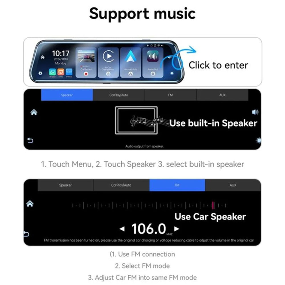 Yesido KM24 Auto Camera met Carplay / Android Auto, 4K, Display 9.66 inch
