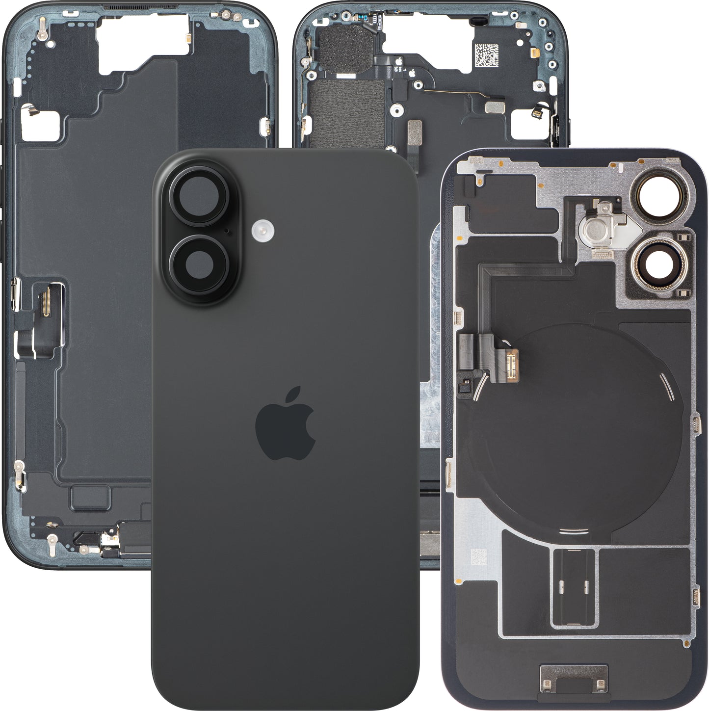 Batterijdeksel Apple iPhone 16, Met Middenbehuizing, Volledige Onderdelen, Zwart, Swap