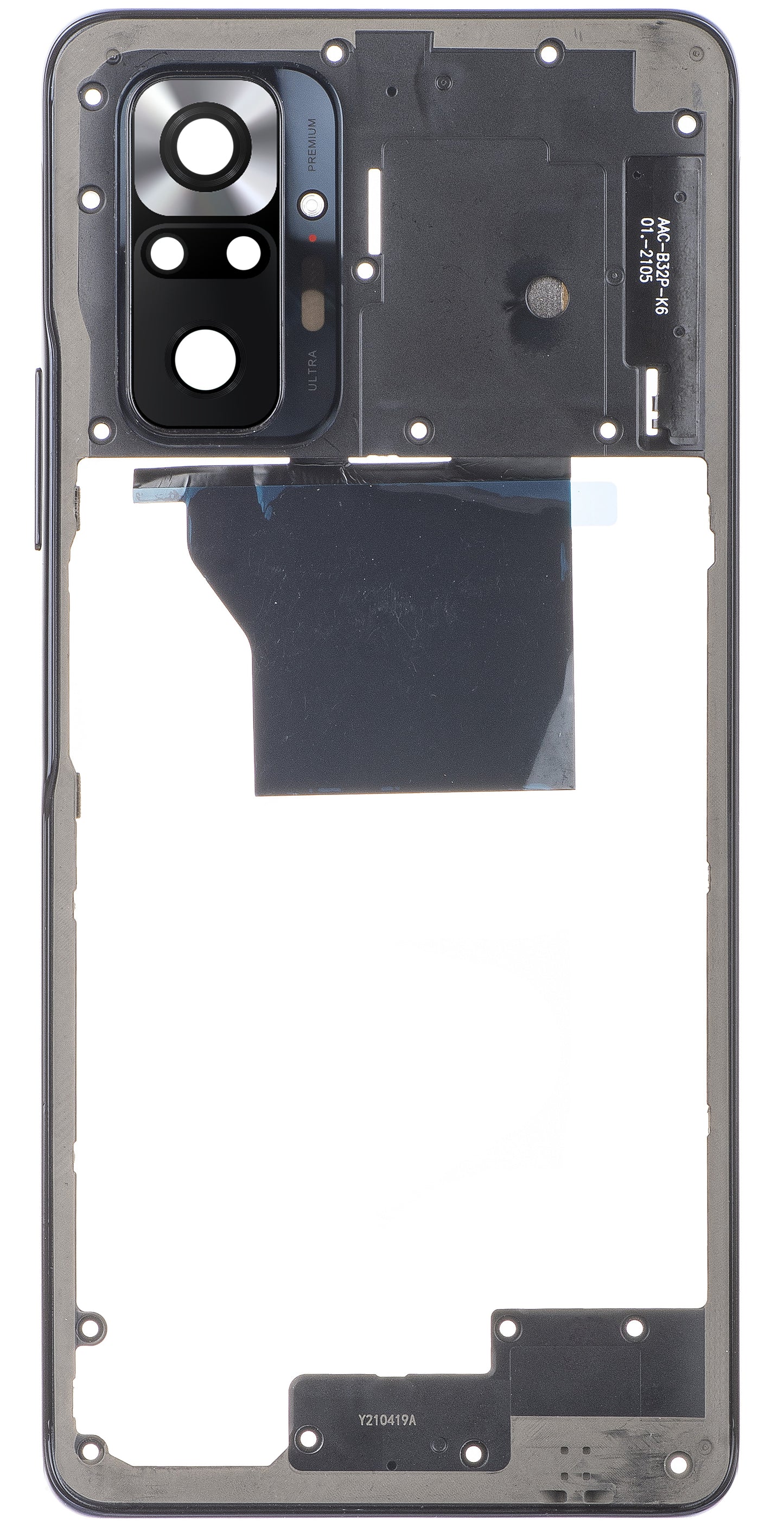 Middenbehuizing - Achtercamera Glas Xiaomi Redmi Note 10 Pro, Grijs