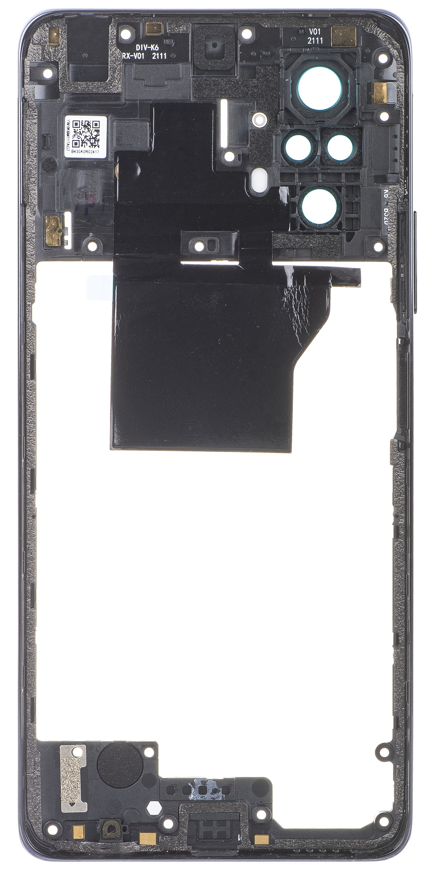 Middenbehuizing - Achtercamera Glas Xiaomi Redmi Note 10 Pro, Grijs
