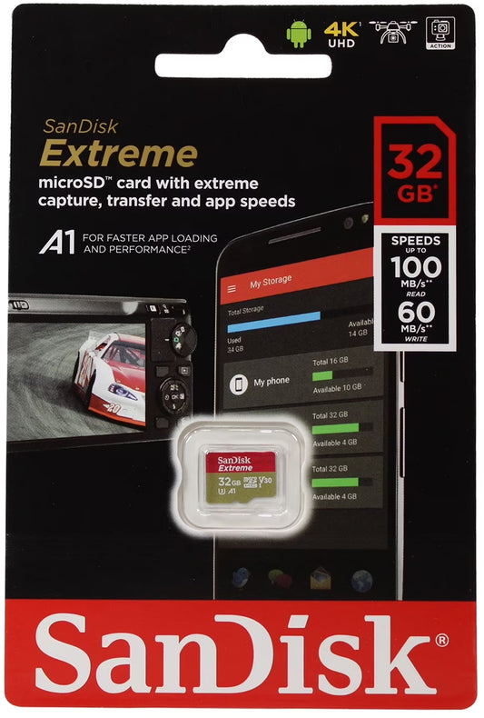 SanDisk Extreme microSDHC-geheugenkaart, 32Gb, Klasse 10 / UHS-1 U3 SDSQXAF-032G-GN6MN