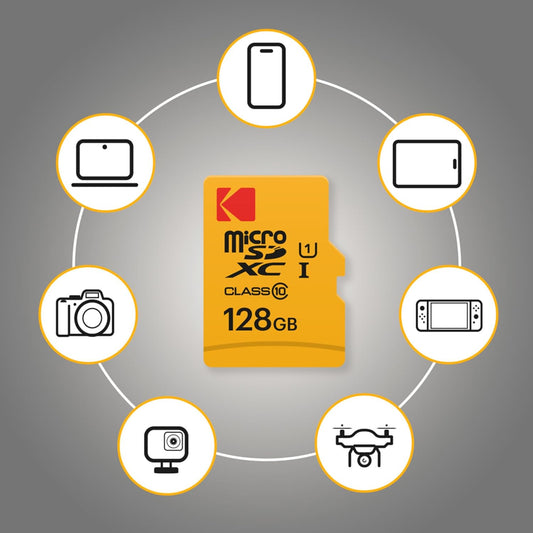 Kodak Premium Performance microSDXC Memory Card, 128Gb, Class 10 / UHS-1 U1, With Adapter EKMSDM128GXC10K