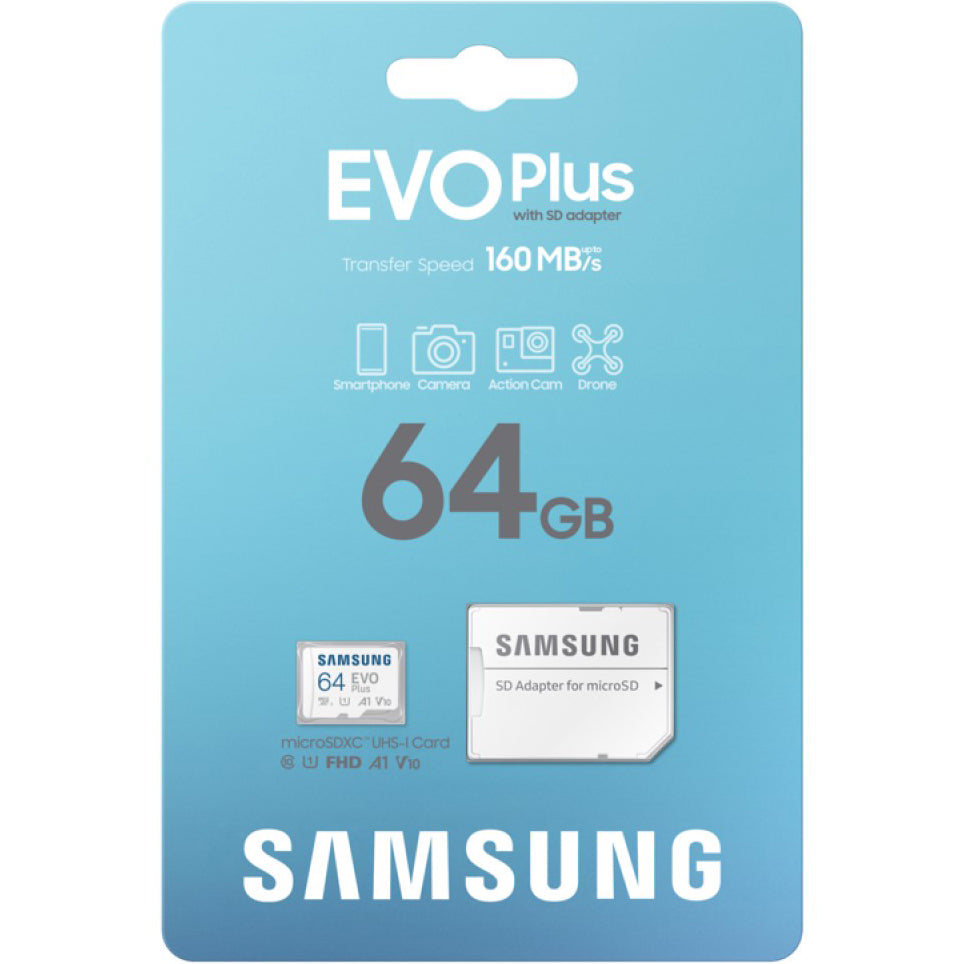 Geheugenkaart microSDXC Samsung Evo Plus, 64Gb, Klasse 10 / UHS-1 U1, Met Adapter MB-MC64SA/EU