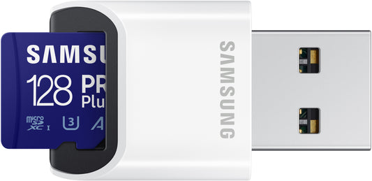 Samsung PRO Plus microSDXC Geheugenkaart, 128Gb, Klasse 10 / UHS-1 U3, Met Kaartlezer en Adapter MB-MD128KB/WW