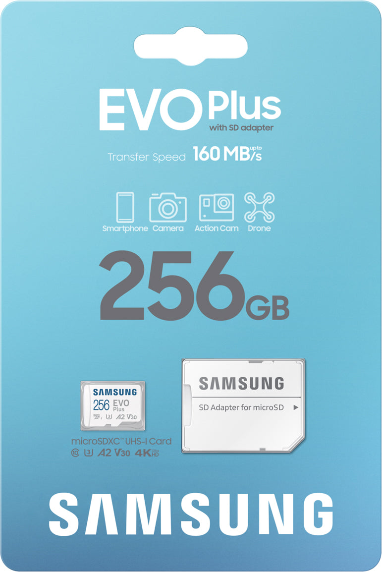 Samsung Evo Plus microSDXC-geheugenkaart, 256Gb, Klasse 10 / UHS-1 U3, Met Adapter MB-MC256SA/EU