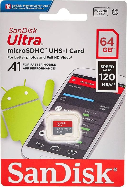 SanDisk Ultra Android A1 microSDXC Geheugenkaart, 64Gb, Klasse 10 / UHS-1 U1 SDSQUAB-064G-GN6MN
