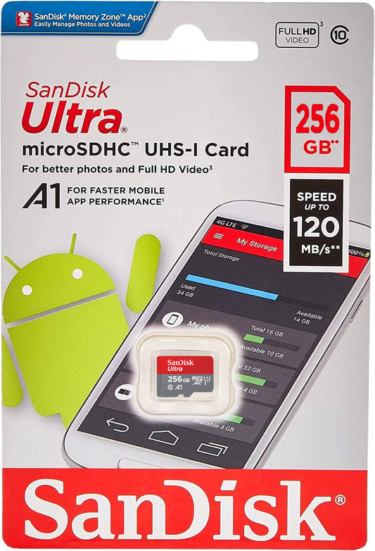 Geheugenkaart microSDXC SanDisk Ultra Android A1, 256Gb, Klasse 10 / UHS-1 U1 SDSQUAC-256G-GN6MN