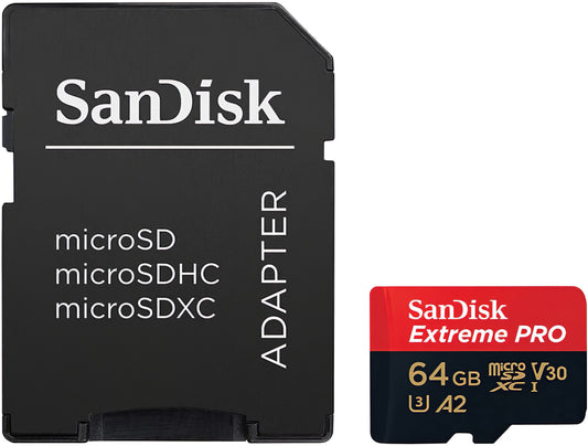 Geheugenkaart microSDXC SanDisk Extreme Pro, 64Gb, Klasse 10 / UHS-1 U3, Met Adapter SDSQXCU-064G-GN6MA