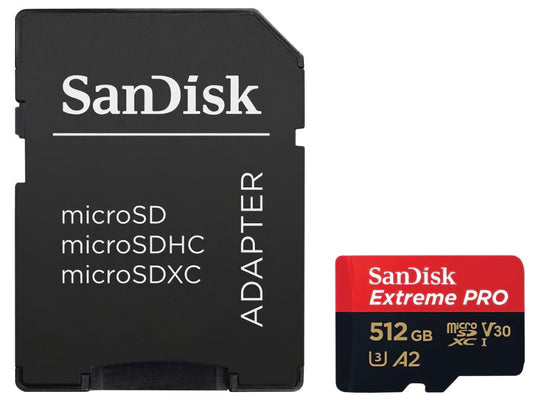 Geheugenkaart microSDXC SanDisk Extreme Pro, 512Gb, Klasse 10 / UHS-1 U3, Met Adapter SDSQXCD-512G-GN6MA