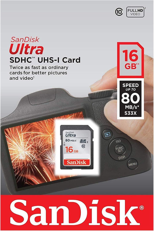 SDHC Geheugenkaart SanDisk Ultra, 16Gb, Klasse 10 SDSDUNC-016G-GN6IN