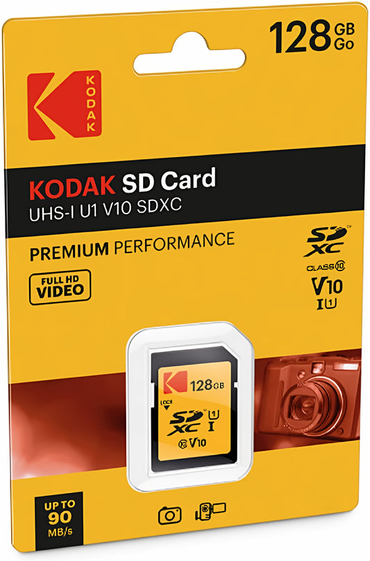 SDXC Geheugenkaart Kodak Premium Performance, 128Gb, Klasse 10 / UHS-1 U1 EKMSD128GXC10K