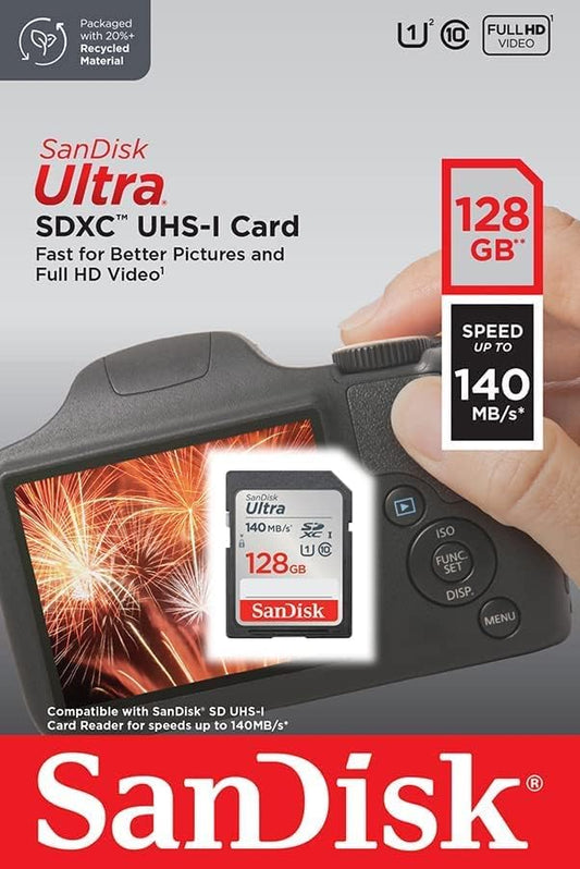 SDXC Geheugenkaart SanDisk Ultra, 128Gb, Klasse 10 / UHS-1 U1 SDSDUNB-128G-GN6IN