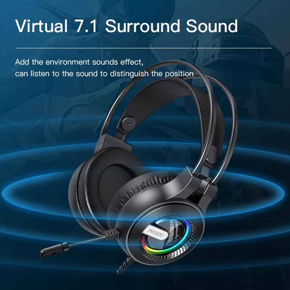 Gaming Headphones 3.5mm Yesido EK02, RGB, 2.2m, Black