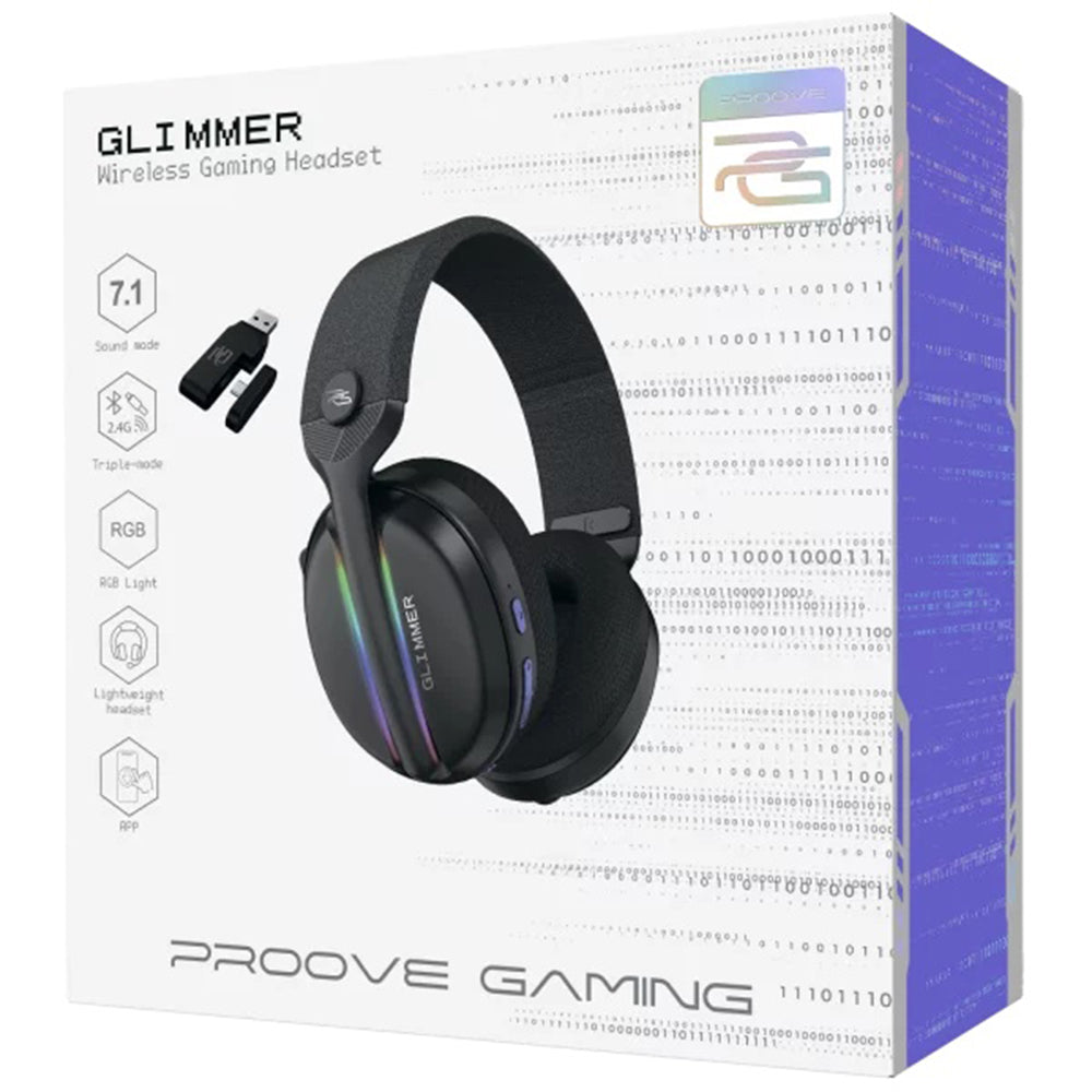 Gaming Headset Wireless Proove Glimmer, RGB, BT / Wi-Fi / Bedraad, Zwart Paars WHGL00022016