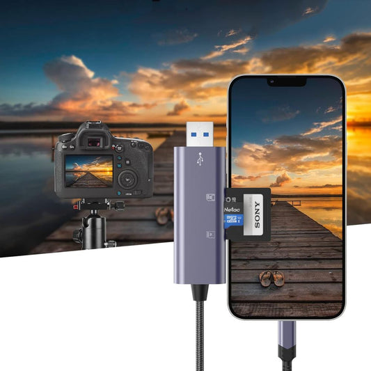 USB / Lightning-kaartlezer Tech-Protect Ultraboost, SD - microSD, Grijs